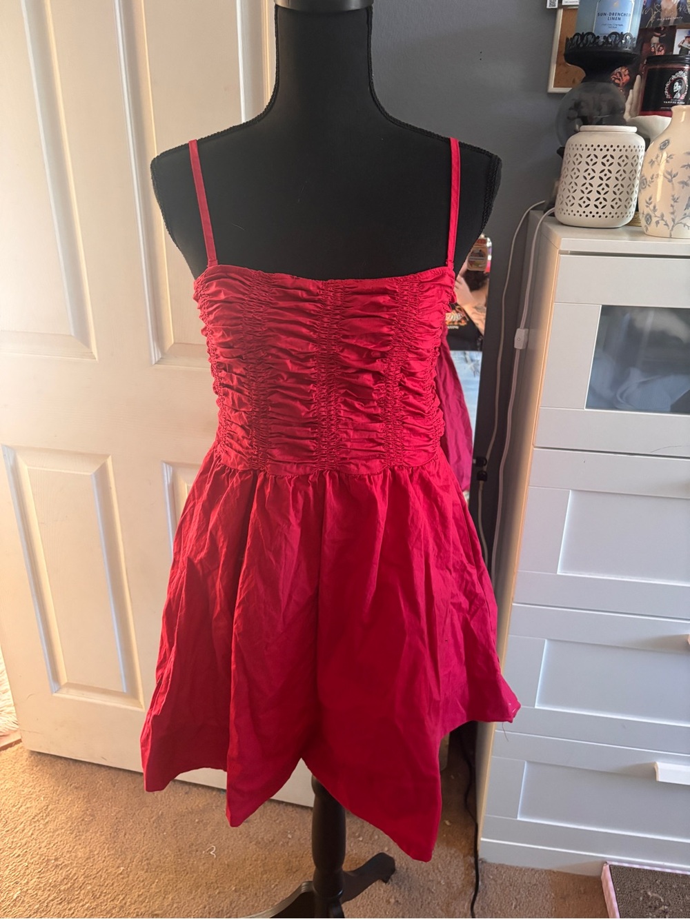 Francesca's Collections Hot Pink Ruched Bodice Spaghetti Strap Dress